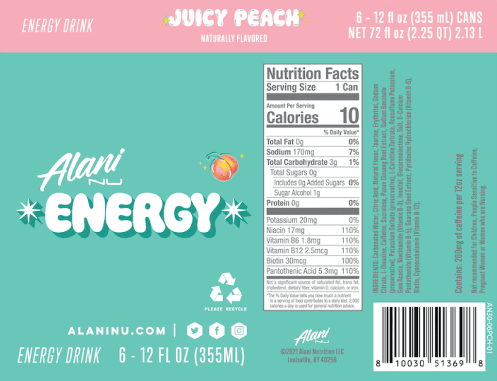 Energy Drink - Juicy Peach - 12oz Cans (6 Pack)