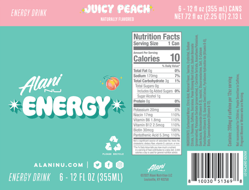 Energy Drink - Juicy Peach - 12oz Cans (6 Pack)
