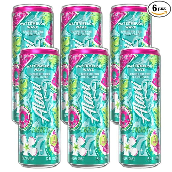 New  Energy Drinks Watermelon Wave Zero Suger, Low - Calorie, 200mg Caffiene, Energy Boost Drinks 12 oz (6 Pack)