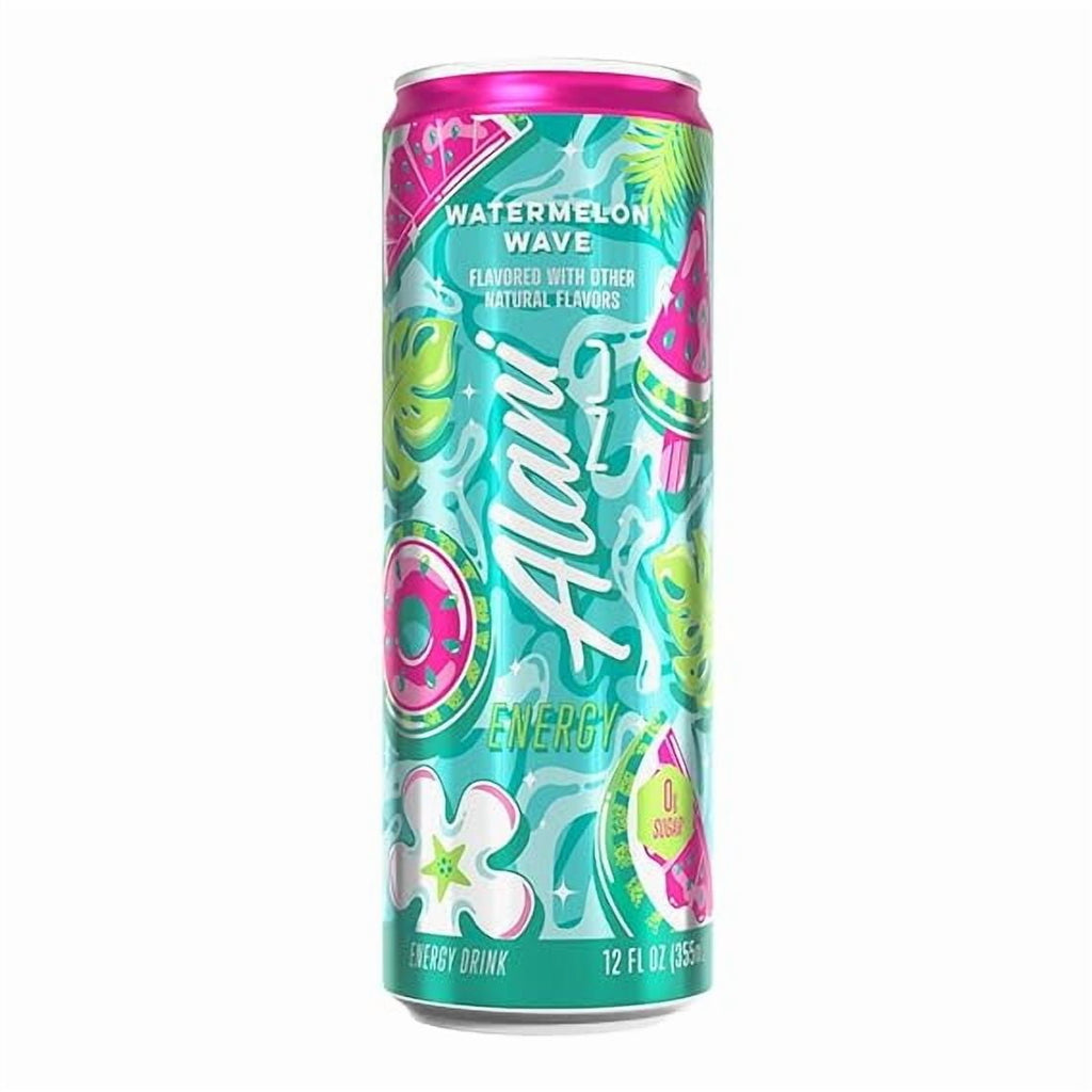 New  Energy Drinks Watermelon Wave Zero Suger, Low - Calorie, 200mg Caffiene, Energy Boost Drinks 12 oz (6 Pack)