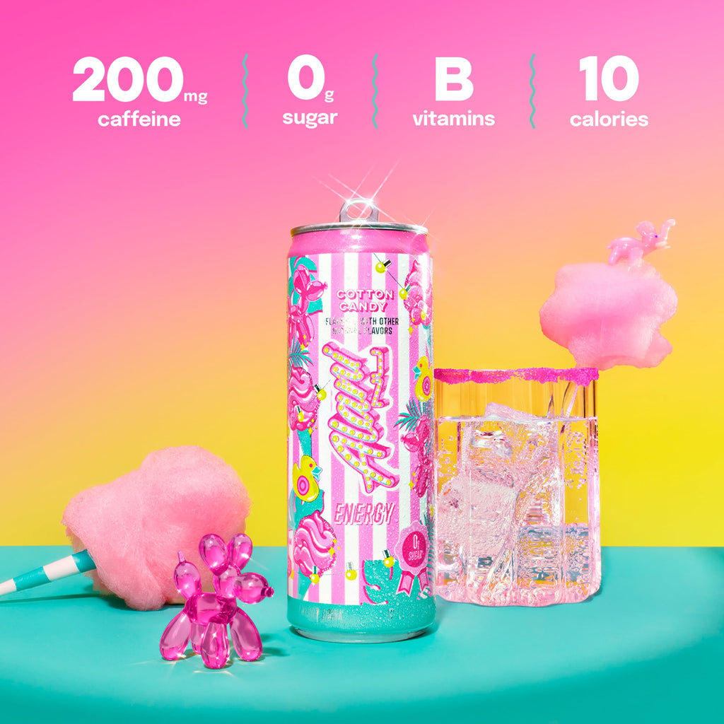 Sugar Free Energy Drink,Cotton Candy, 12 fl oz, 12 Pack, Cans, 200mg Caffeine
