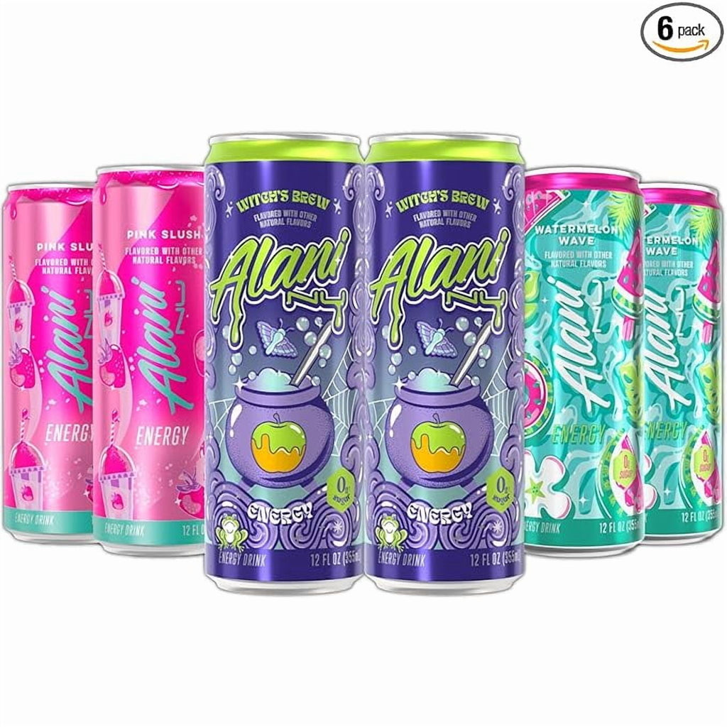 New  Energy Drinks Witch's Brew, Pink Slush, Watermelon Wave - Limited Edition Flavors - Variety Pack, Sugar-Free, Low-Calorie, 200mg Caffeine, Energy Boost Drink 12 fl oz (Pack of 6)
