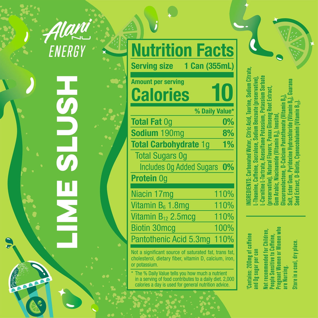 Energy Drink, Lime Slush Flavor, 12 fl oz Cans, 6-Pack