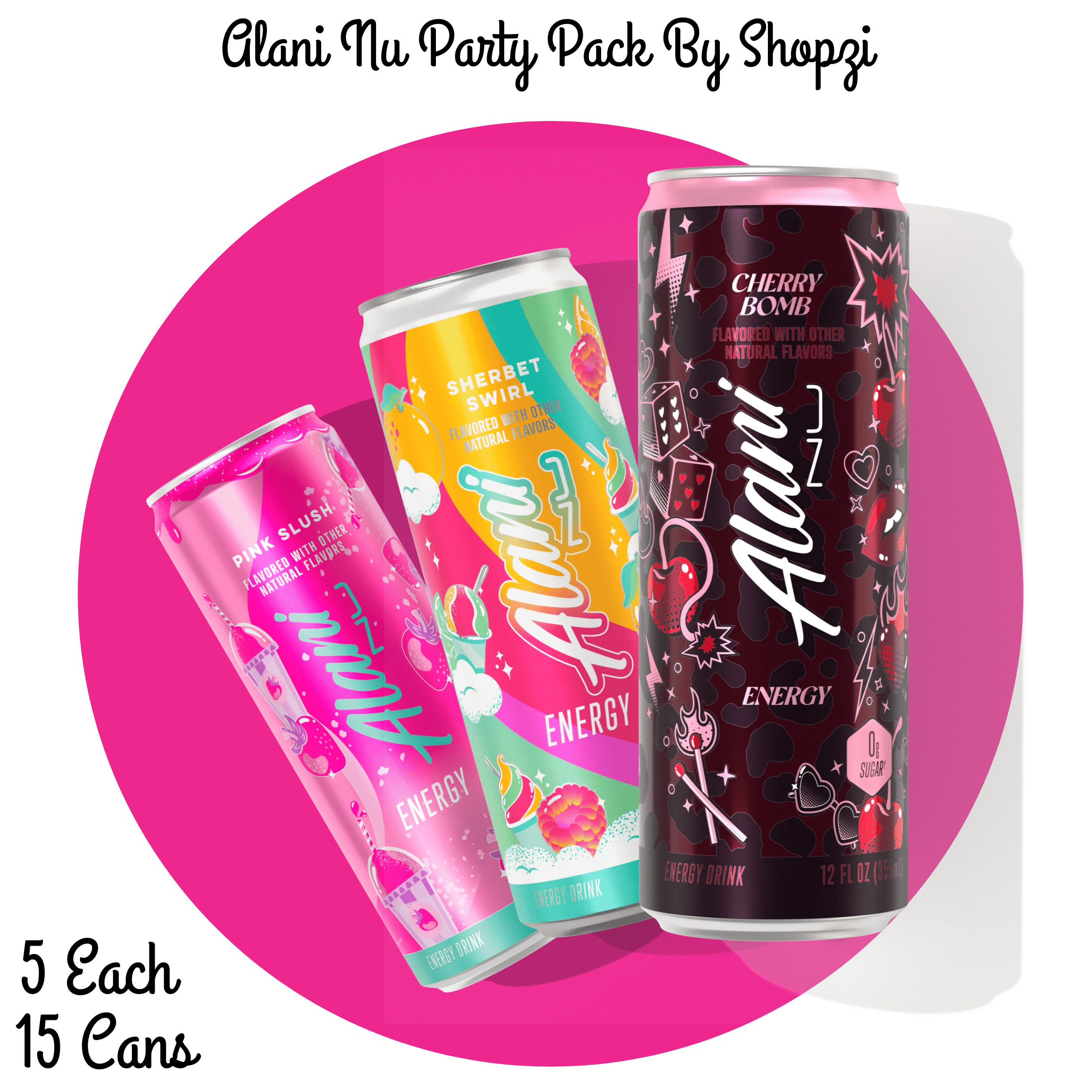 Energy Drink – Cherry Bomm, Sherbet Swirl &amp; Pink Slush (15 Cans, 12 fl oz)