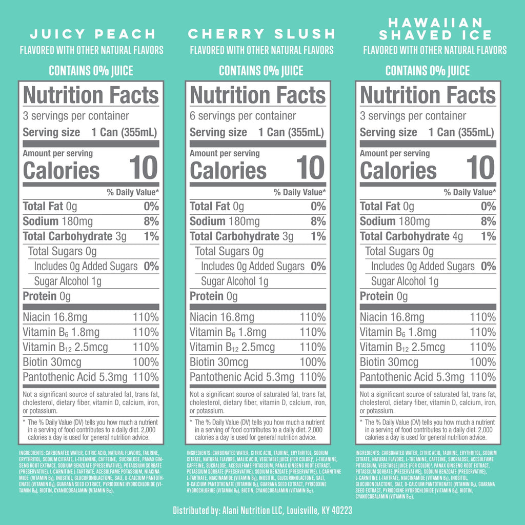 Sugar Free Energy Drink, Variety Pack, Cherry Slush, Juicy Peach, Hawaiian Shaved Ice, 12 fl oz, 12 Pack, Cans, 200mg Caffeine