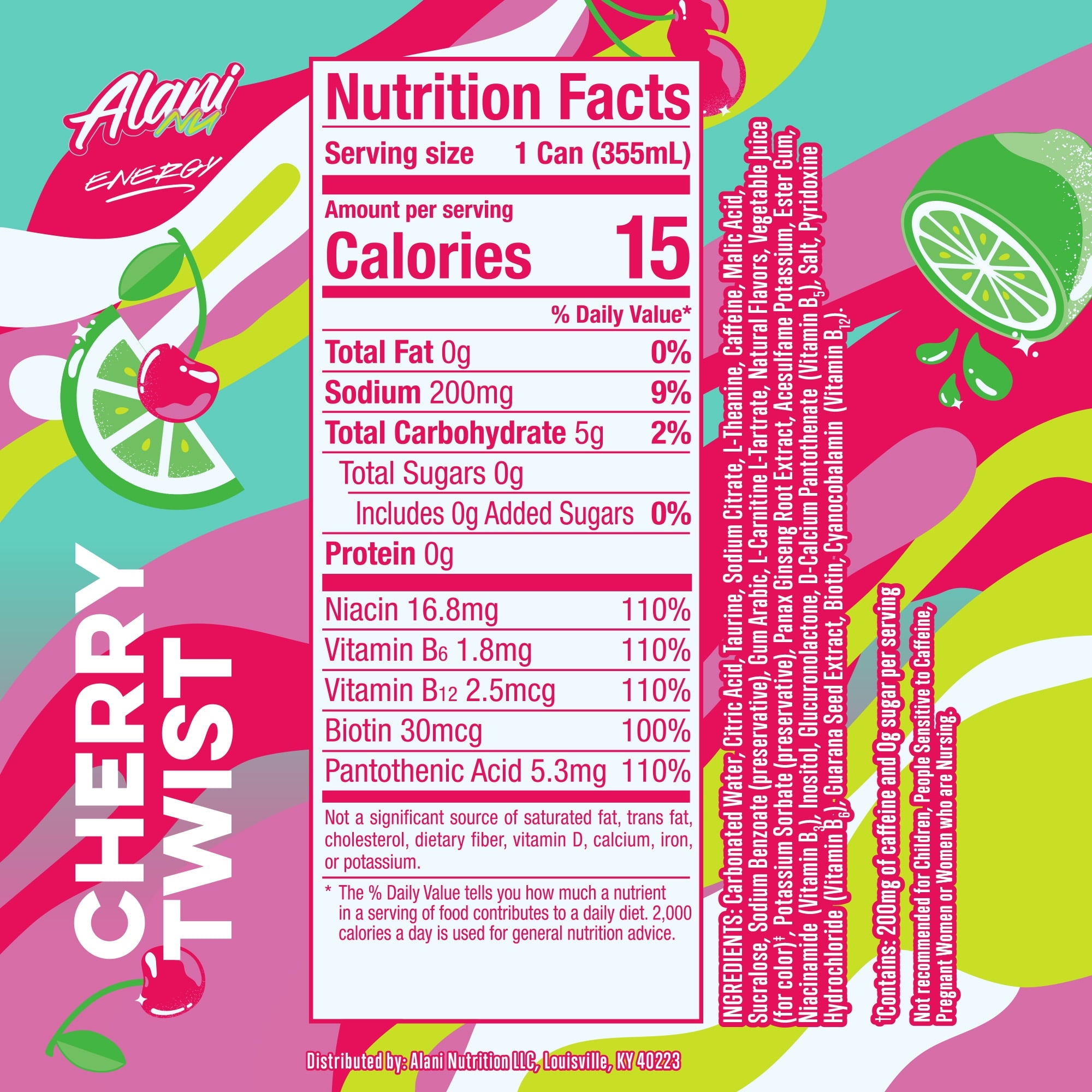 Sugar Free Energy Drink, Cherry Twist, 12 fl oz, 12 Pack, Cans, 200mg Caffeine