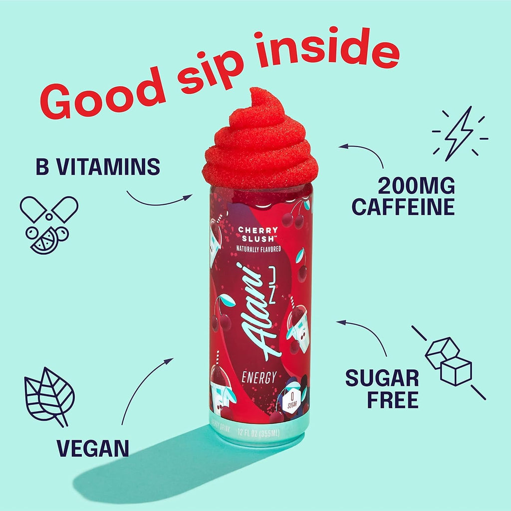 New  Energy Drink, Cherry Slush Flavor, Sugar-Free, 12 fl oz Low-Calorie Energy Boost (Pack of 6)