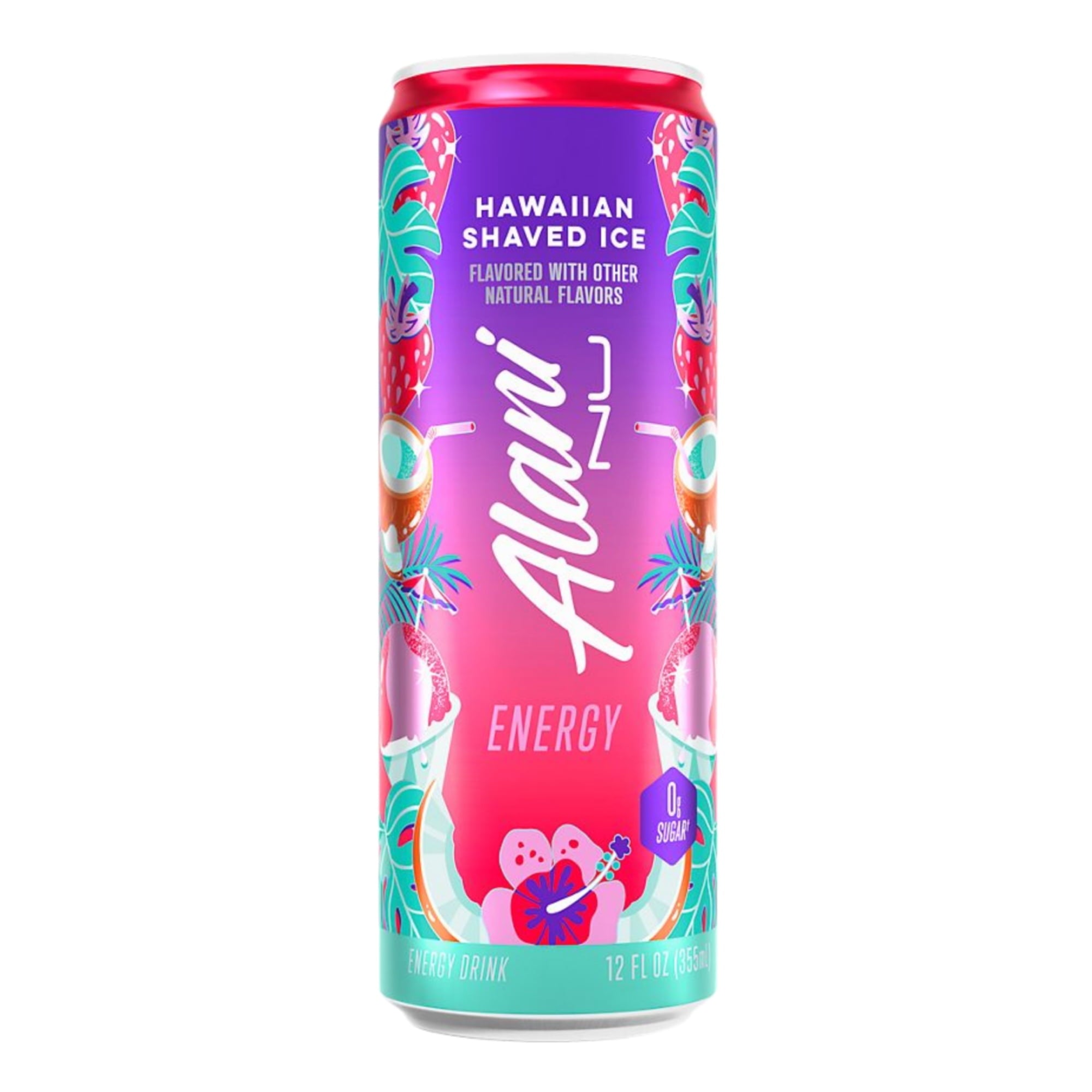 Energy Drink, Hawaiian Shaved Ice Flavor, Sugar-Free, Zero Calories, Refreshing Tropical Taste 12 fl oz, 6-Pack