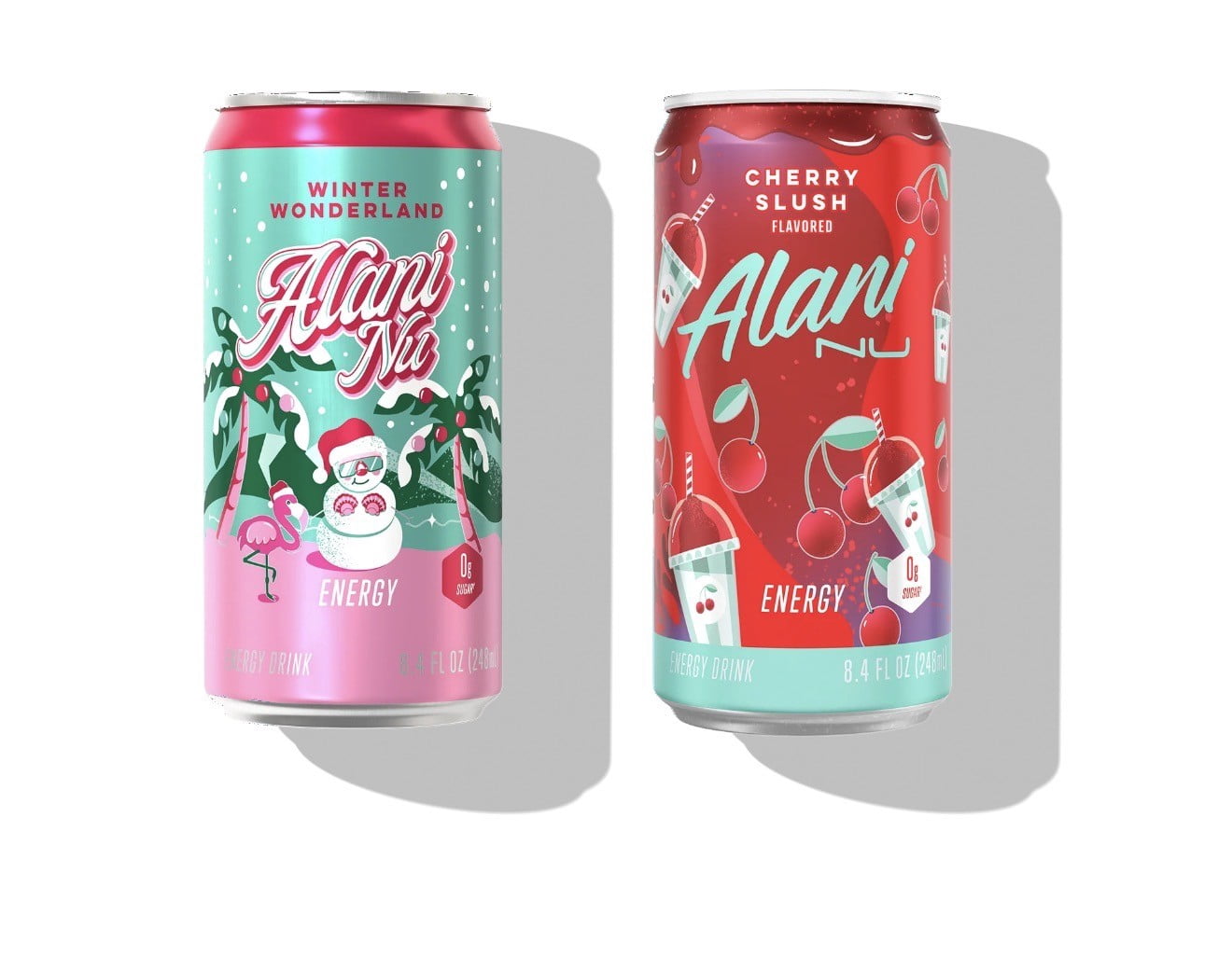 Sugar Free Energy Drink Mini, Variety Pack, Winter Wonderland, Cherry Slush, 8.4 fl oz, 12 Pack, Cans, 100mg Caffeine