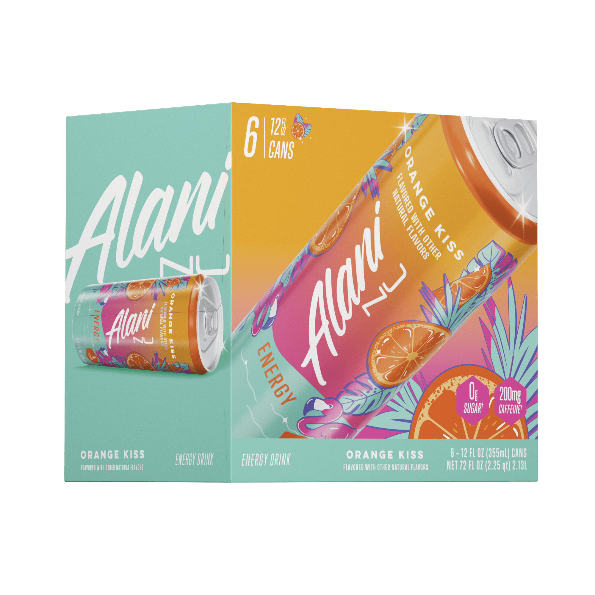 Sugar Free Energy Drink, Orange Kiss, 12 fl oz, 6 Pack, Cans, 200mg Caffeine