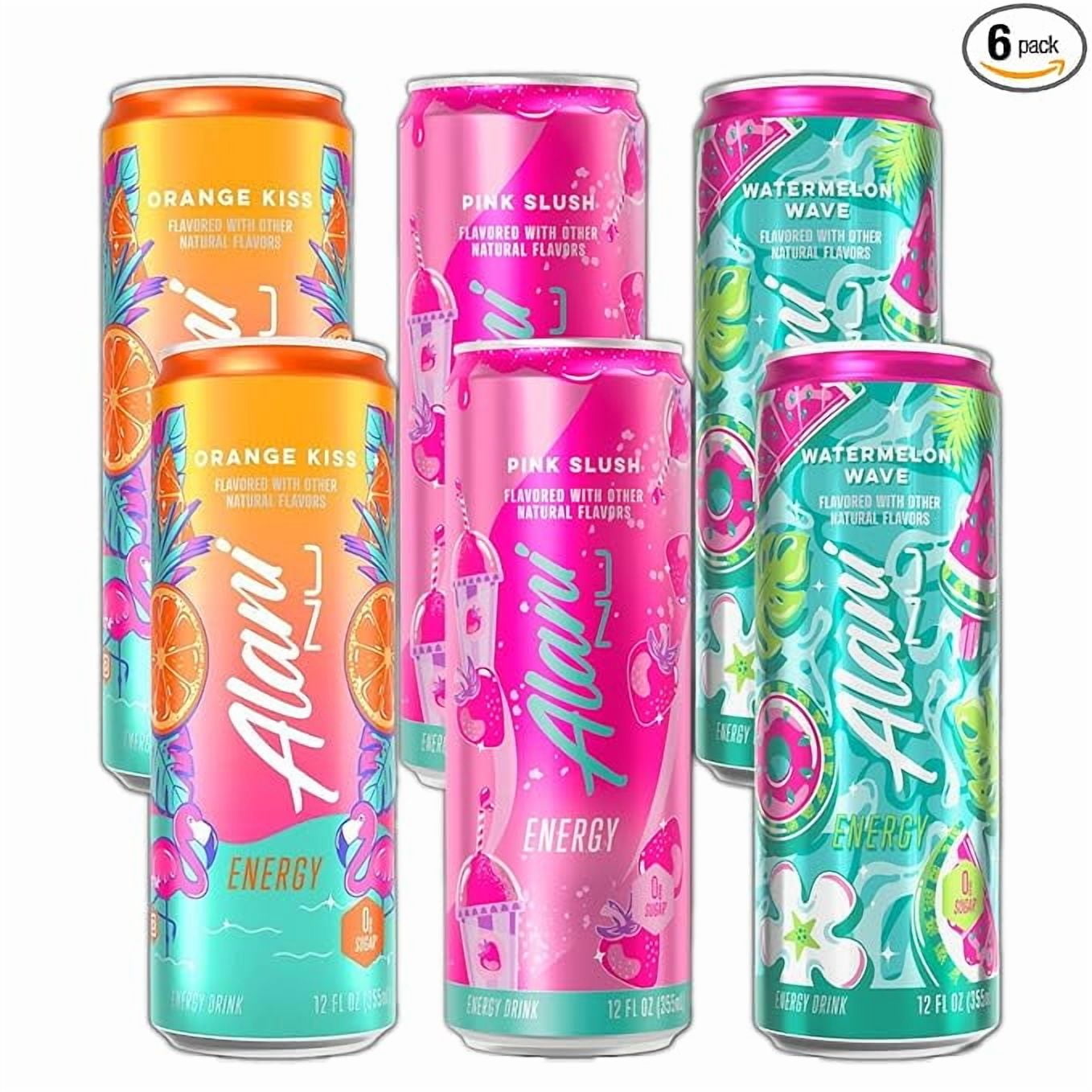 New  Energy Drinks Variety Pack Watermelon Wave, Pink Slush, Orange Kiss Flavors Sugar-Free, Low-Calorie, 200mg Caffeine, Energy Boost Drink 12 fl oz (Pack of 6)
