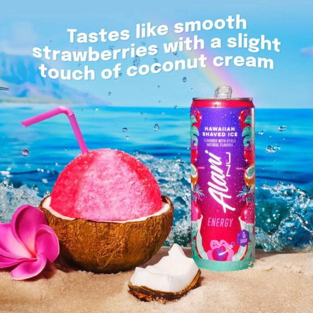 Sugar Free Energy Drink, Hawaiian Shaved Ice, 12 fl oz, 6 Pack, Cans, 200mg Caffeine