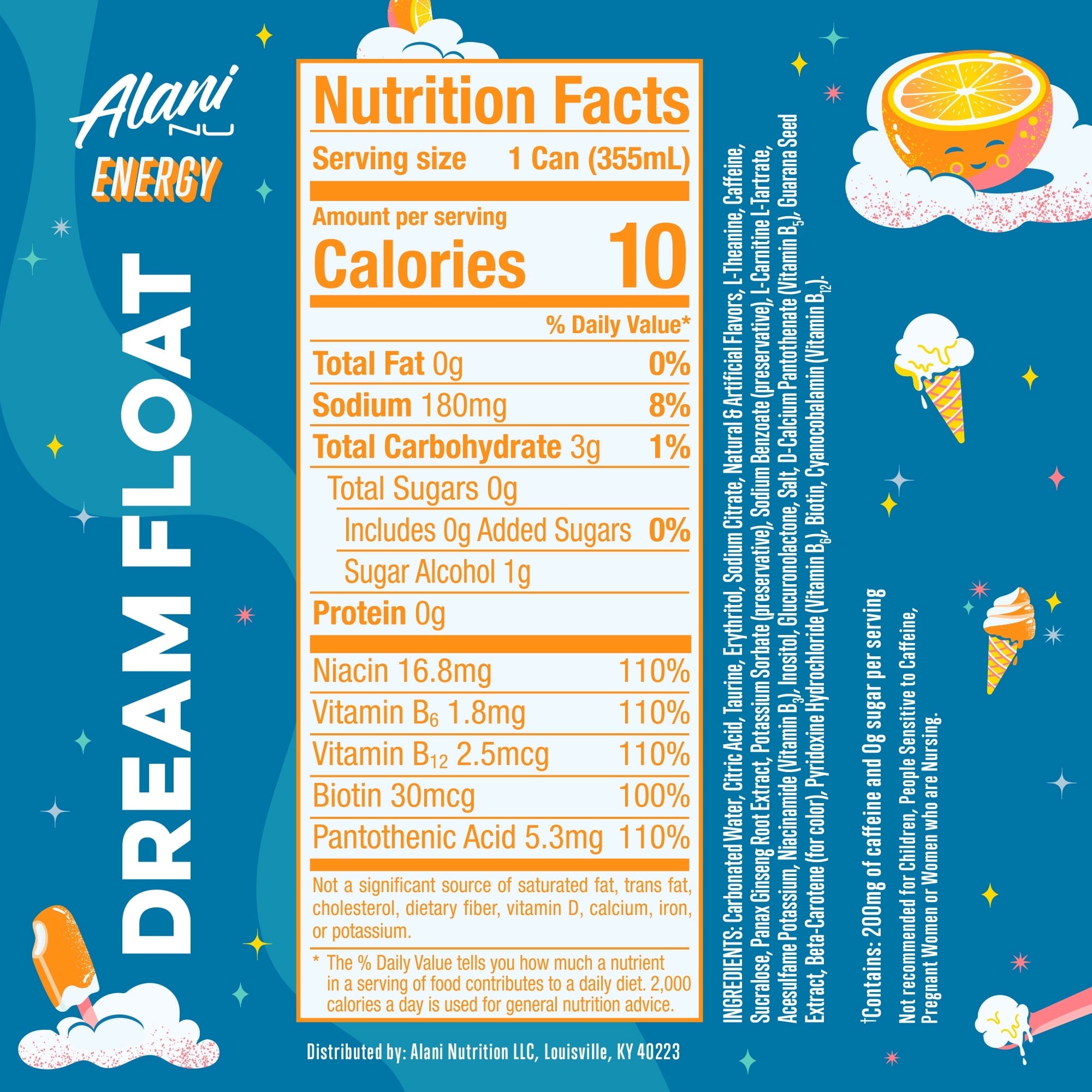 Sugar Free Energy Drink, Dream Float, 12 fl oz, Can, 200mg Caffeine