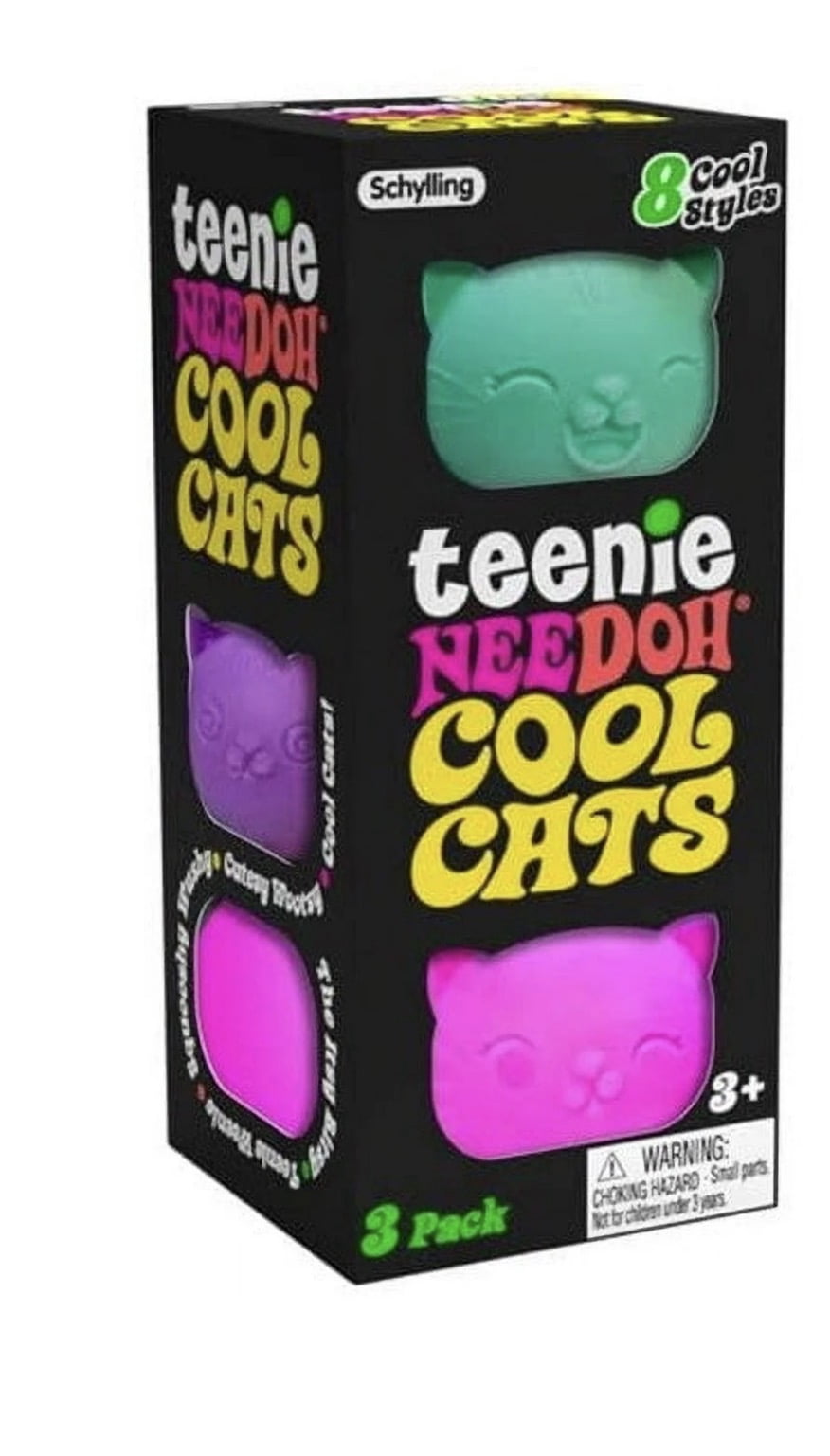 Teenie cool cat sQUSHI, STRESS RELIEVER, FIDGET, SENSORY BALL, COLORS MAY VARY, 3 cats PER PACK