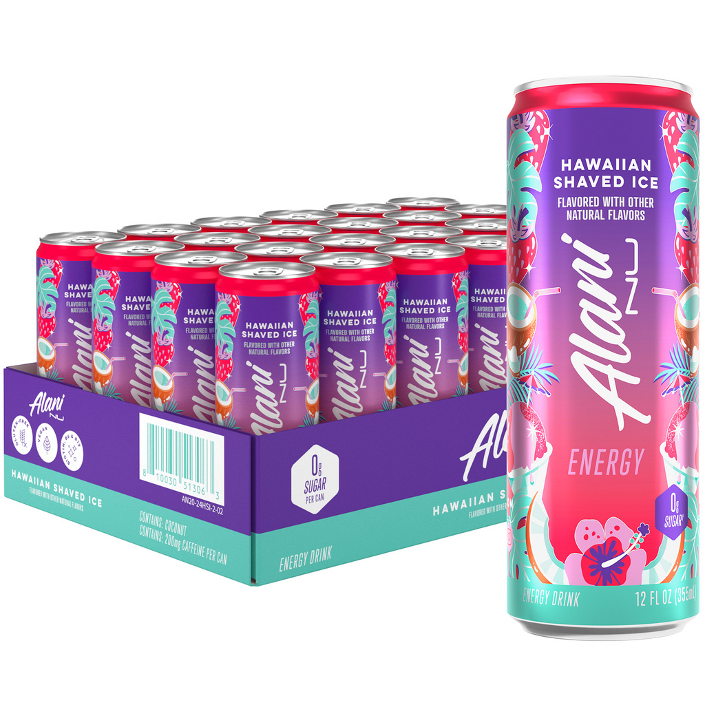 Sugar Free Energy Drink, Hawaiian Shaved Ice, 12 fl oz, 24 Pack, Cans, 200mg Caffeine