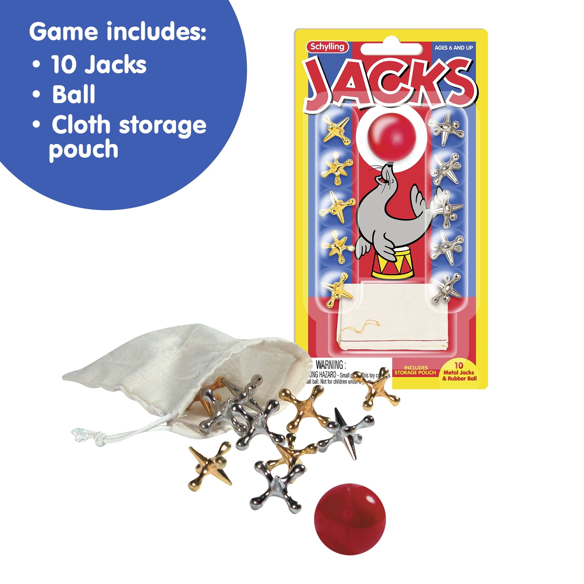 Old Fashioned Metal Jacks &amp; Rubber Ball Game, Novelty &amp; Gag Toys for 6+