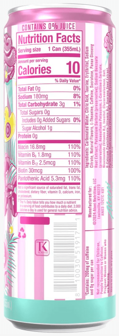 Energy Drink Cotton Candy, Sugar Free, Low Calorie Energy Drinks, 12 Fl Oz Cans, 8 Pack