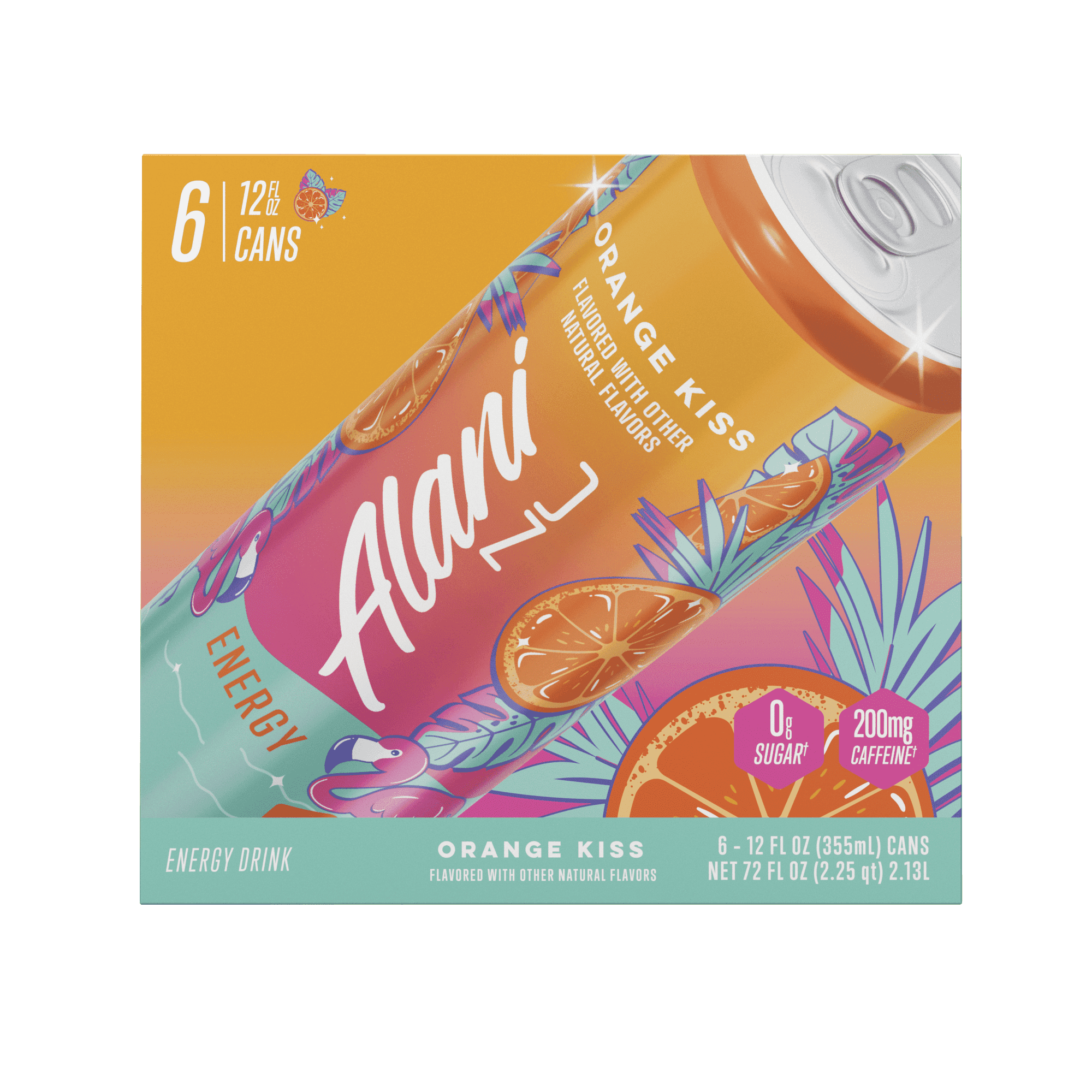 Sugar Free Energy Drink, Orange Kiss, 12 fl oz, 6 Pack, Cans, 200mg Caffeine - pack of 2