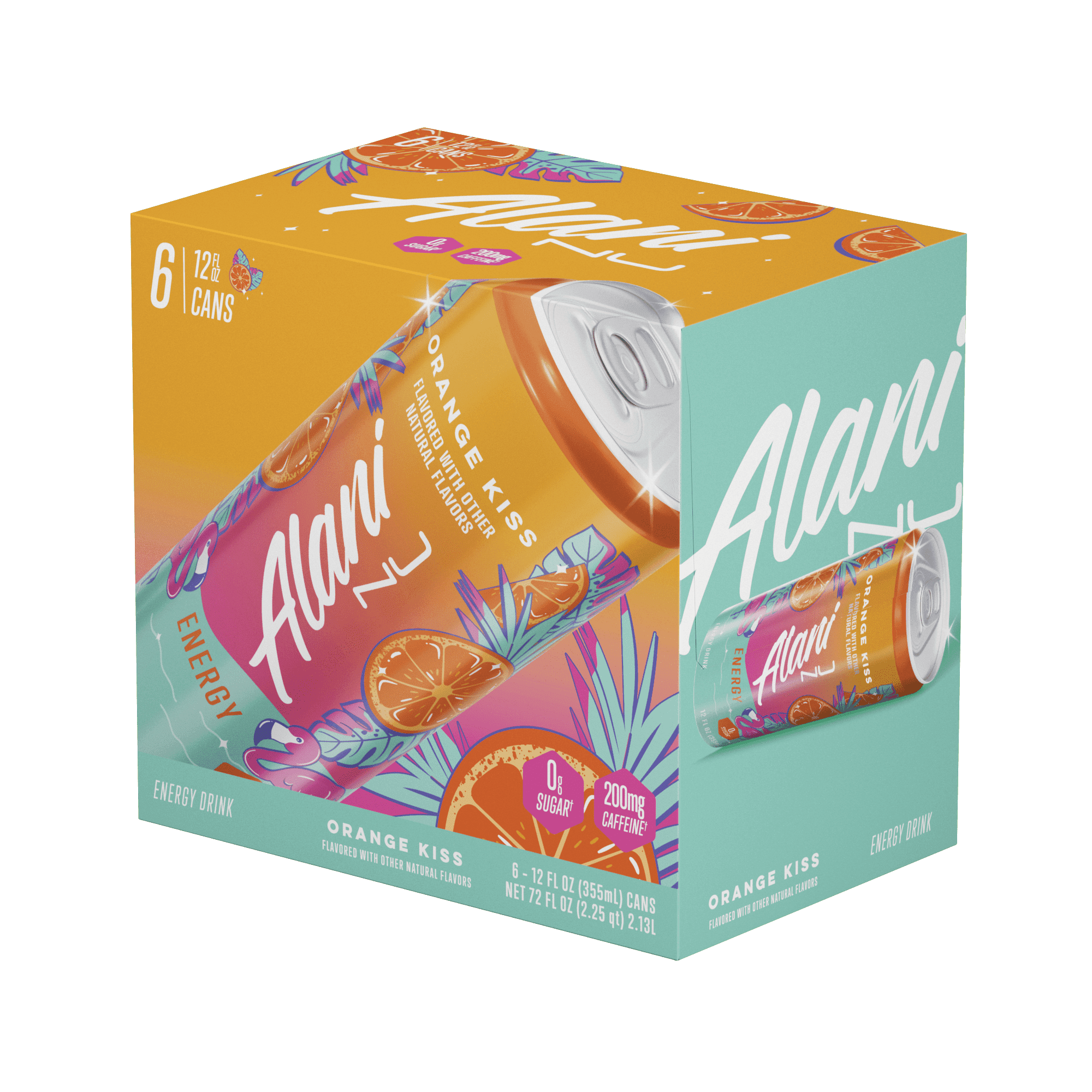 Sugar Free Energy Drink, Orange Kiss, 12 fl oz, 6 Pack, Cans, 200mg Caffeine - pack of 2