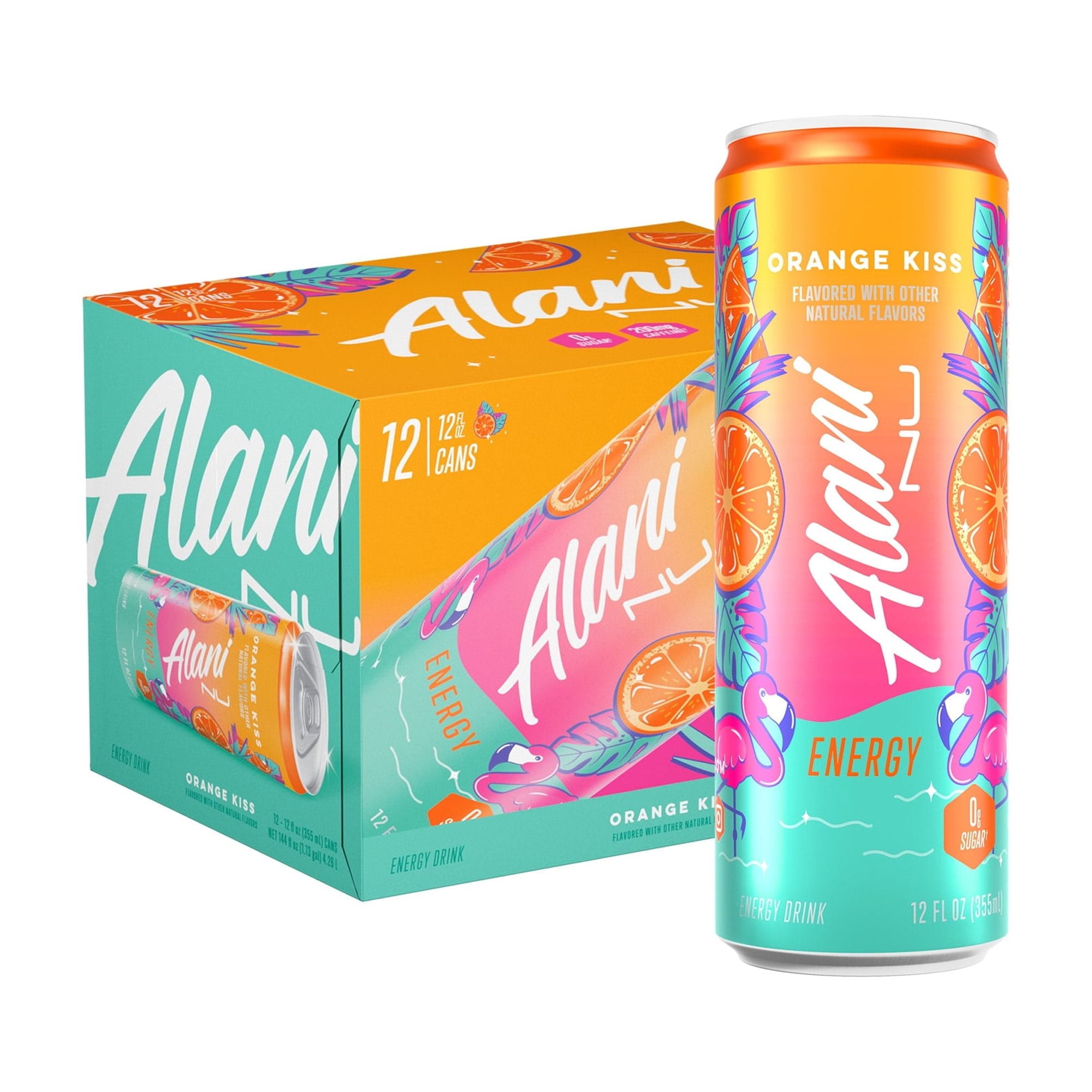 Sugar Free Energy Drink, Orange Kiss, 12 fl oz, 12 Pack, Cans, 200mg Caffeine