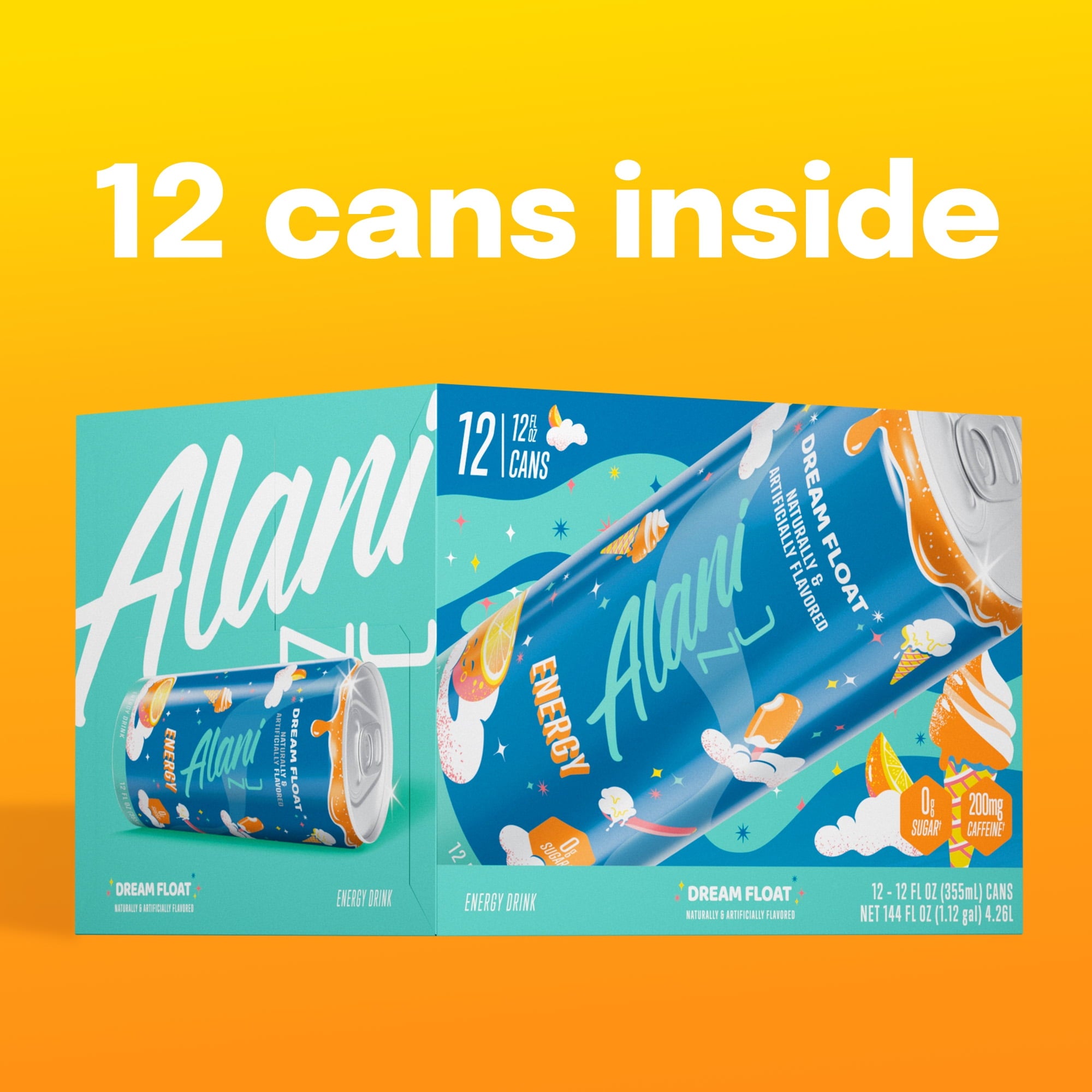 Sugar Free Energy Drink, Dream Float, 12 fl oz, 12 Pack, Cans, 200mg Caffeine