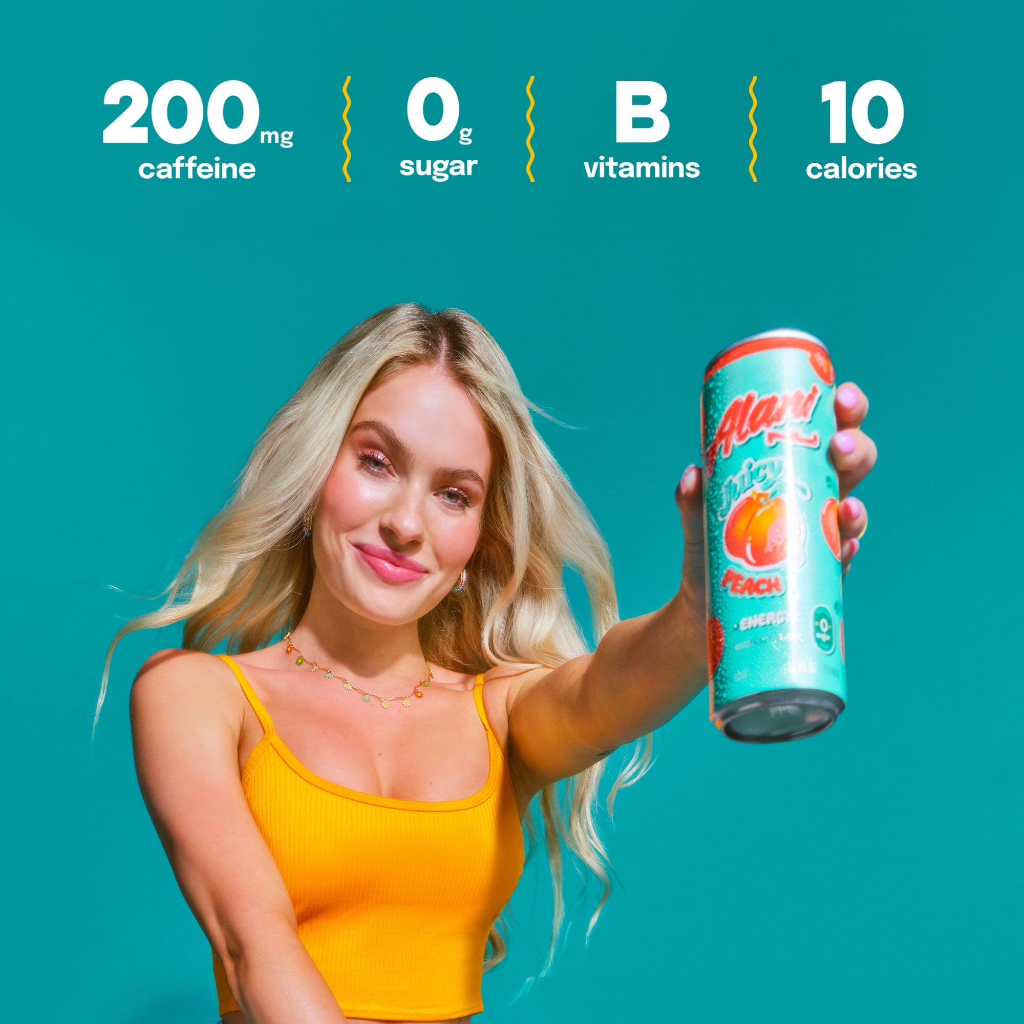 Sugar Free Energy Drink, Juicy Peach, 12 fl oz, 24 Pack, Cans, 200mg Caffeine