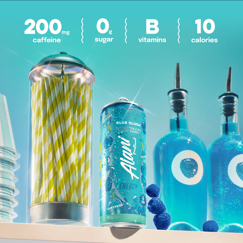Sugar Free Energy Drink, Blue Slush, 12 fl oz, 24 Pack, Cans, 200mg Caffeine