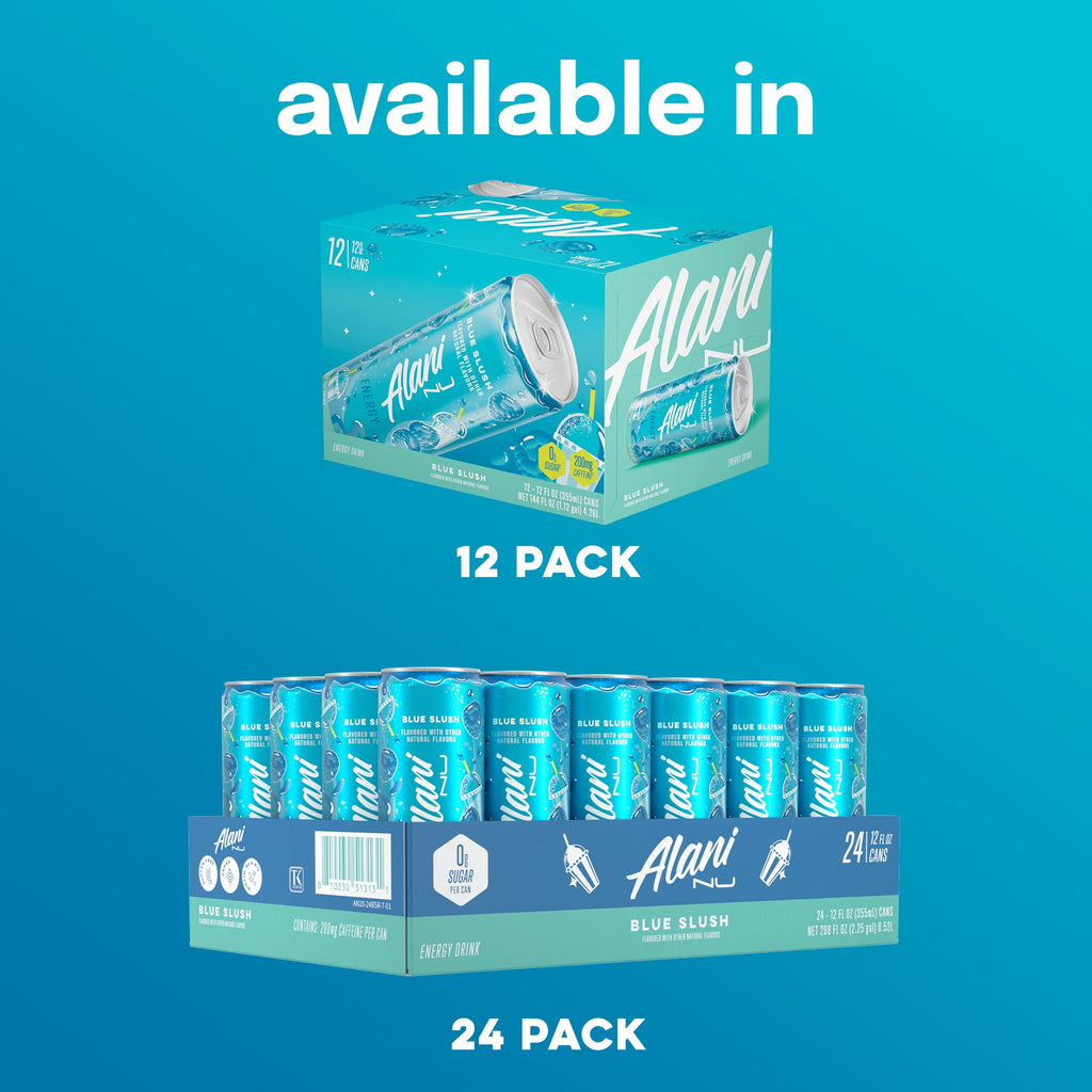 Sugar Free Energy Drink, Blue Slush, 12 fl oz, 24 Pack, Cans, 200mg Caffeine