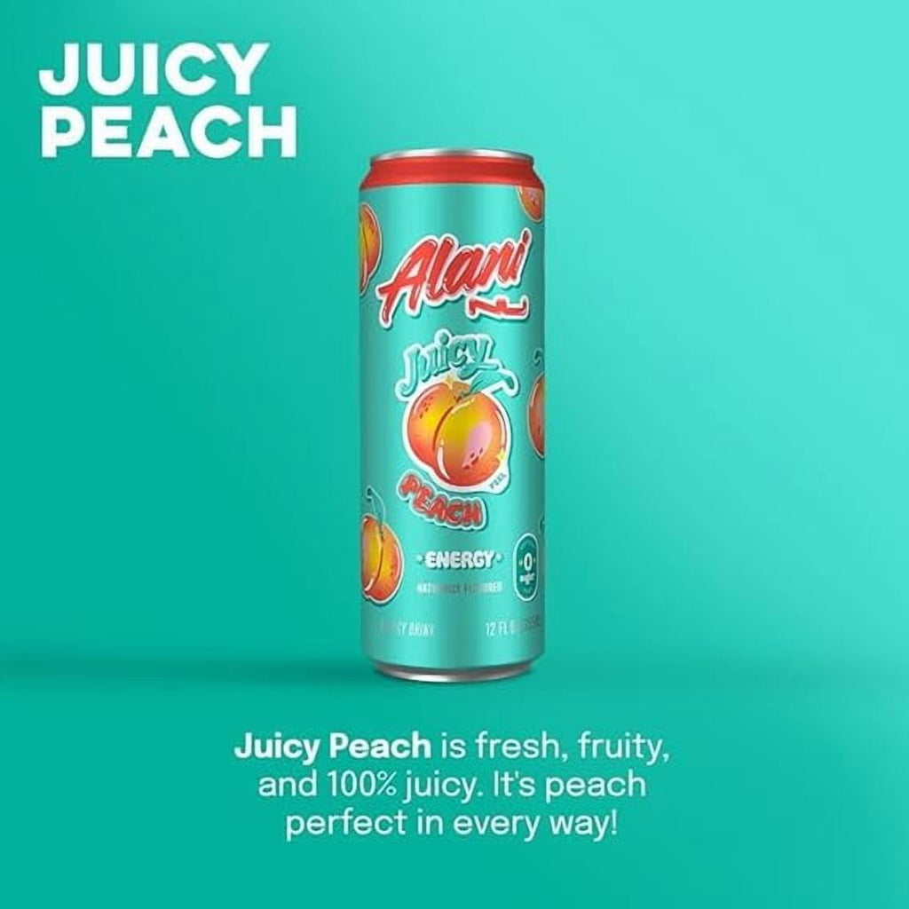 New  Energy Drinks Juicy Peach Zero Suger, Low - Calorie, Energy Boost Drinks 12 oz (6 Pack)