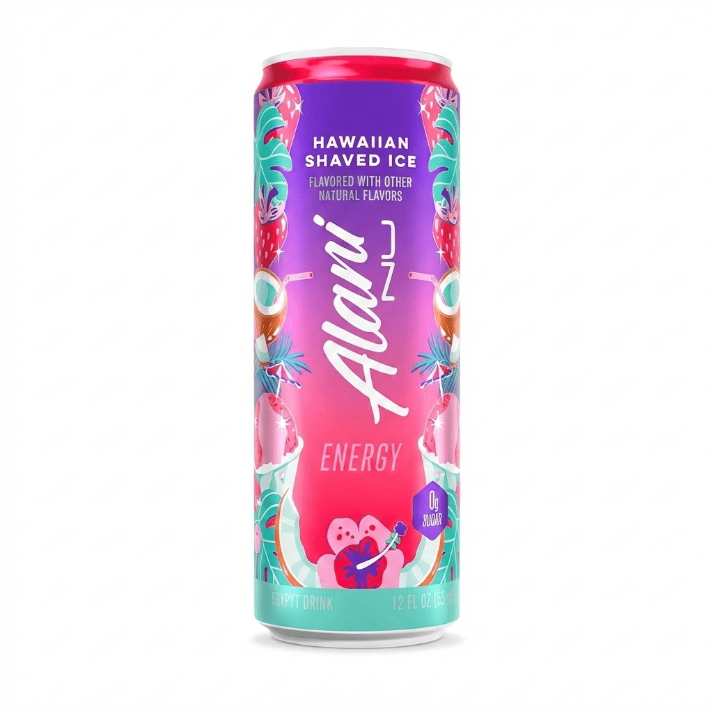 Sugar Free Energy Drink, Hawaiian Shaved Ice, 12 fl oz, 2 Pack, Cans, 200mg Caffeine