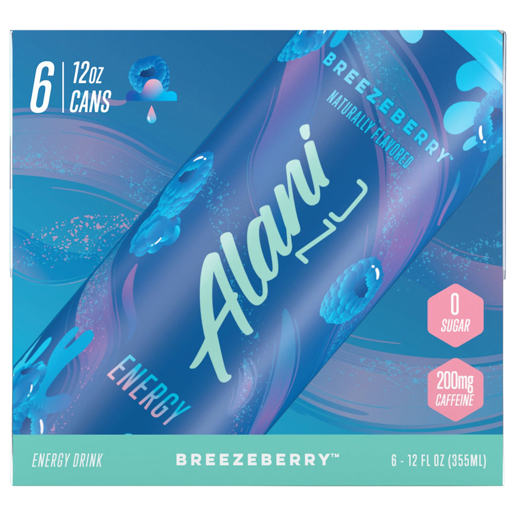 Sugar Free Energy Drink, Breezeberry, 12 fl oz, 6 Pack, Cans, 200mg Caffeine