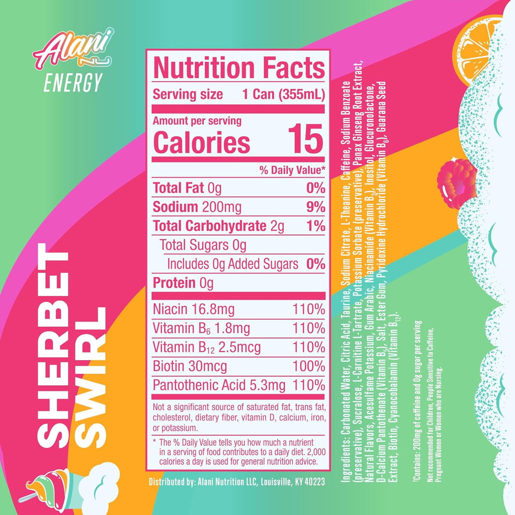 Sherbet Slush Energy Drink, 12 fl oz Cans, Pack of 6
