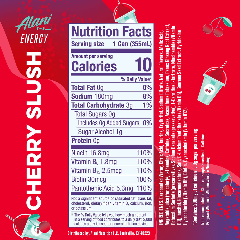 Sugar Free Energy Drink, Cherry Slush, 12 fl oz, 6 Pack, Cans, 200mg Caffeine