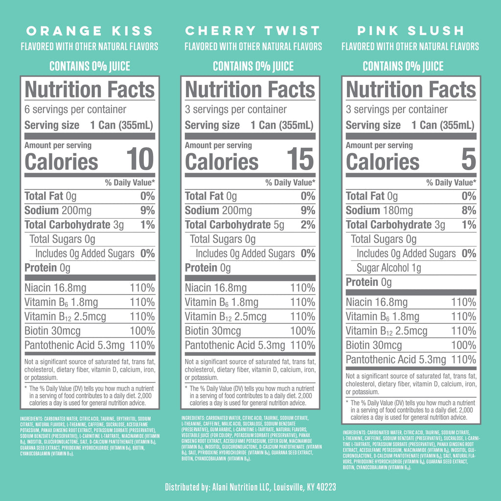 Sugar Free Energy Drink, Variety Pack, Pink Slush, Orange Kiss, Cherry Twist, 12 fl oz, 12 Pack, Cans, 200mg Caffeine