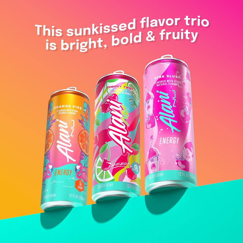Sugar Free Energy Drink, Variety Pack, Pink Slush, Orange Kiss, Cherry Twist, 12 fl oz, 12 Pack, Cans, 200mg Caffeine