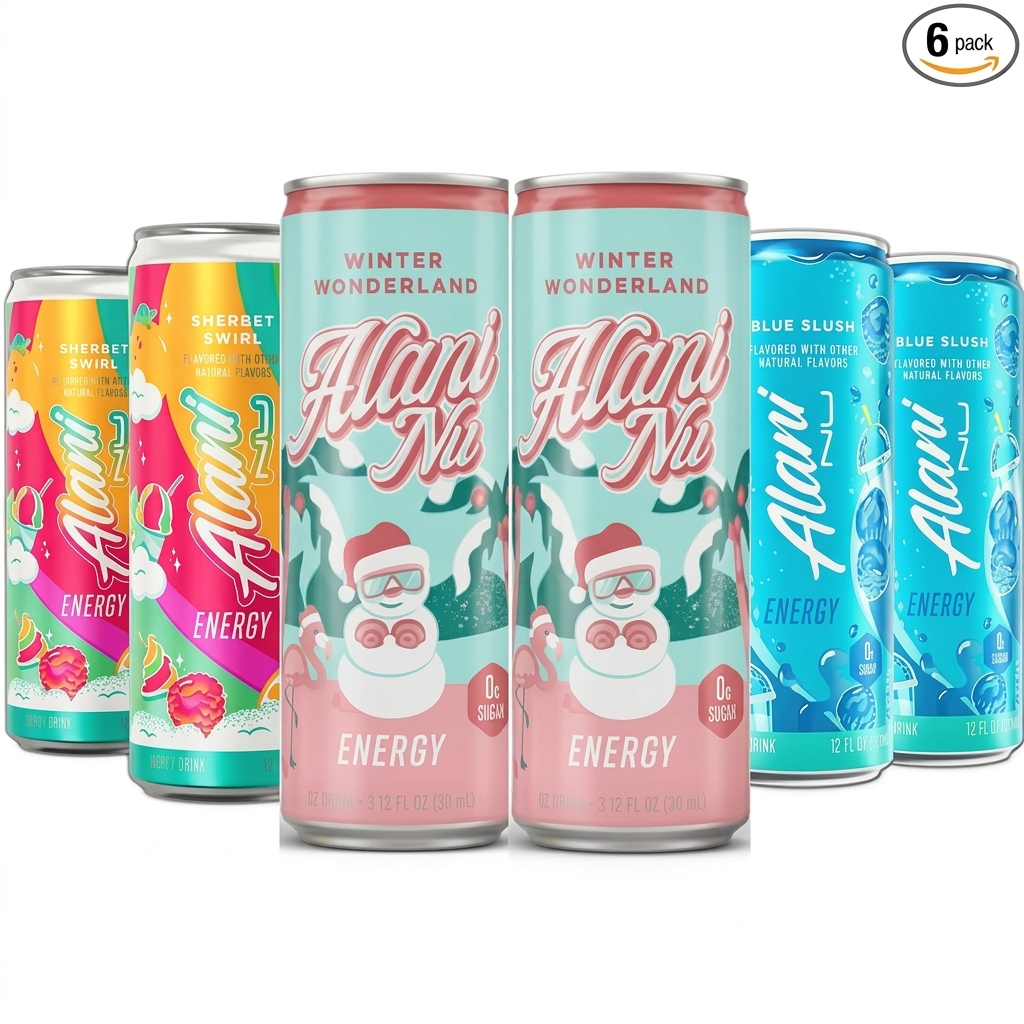 New  Energy Drinks Winter Wonderland, Sherbet Swirl, Blue Slush Variety Pack Sugar-Free, Low-Calorie, Energy Boost Drink 12 fl oz (Pack of 6)