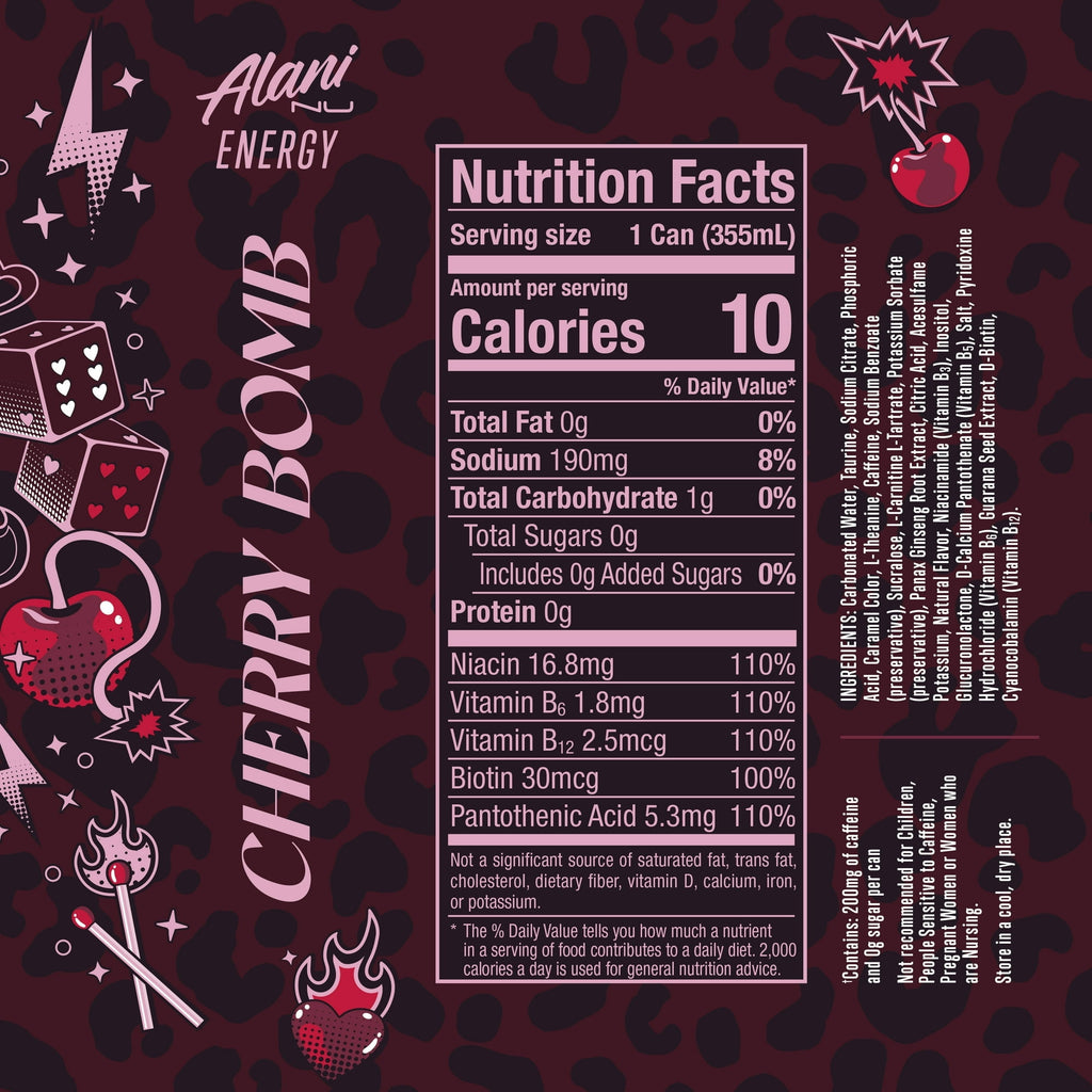 Energy Drink, Cherry Bomb Flavor, 12 fl oz Cans, Pack of 6