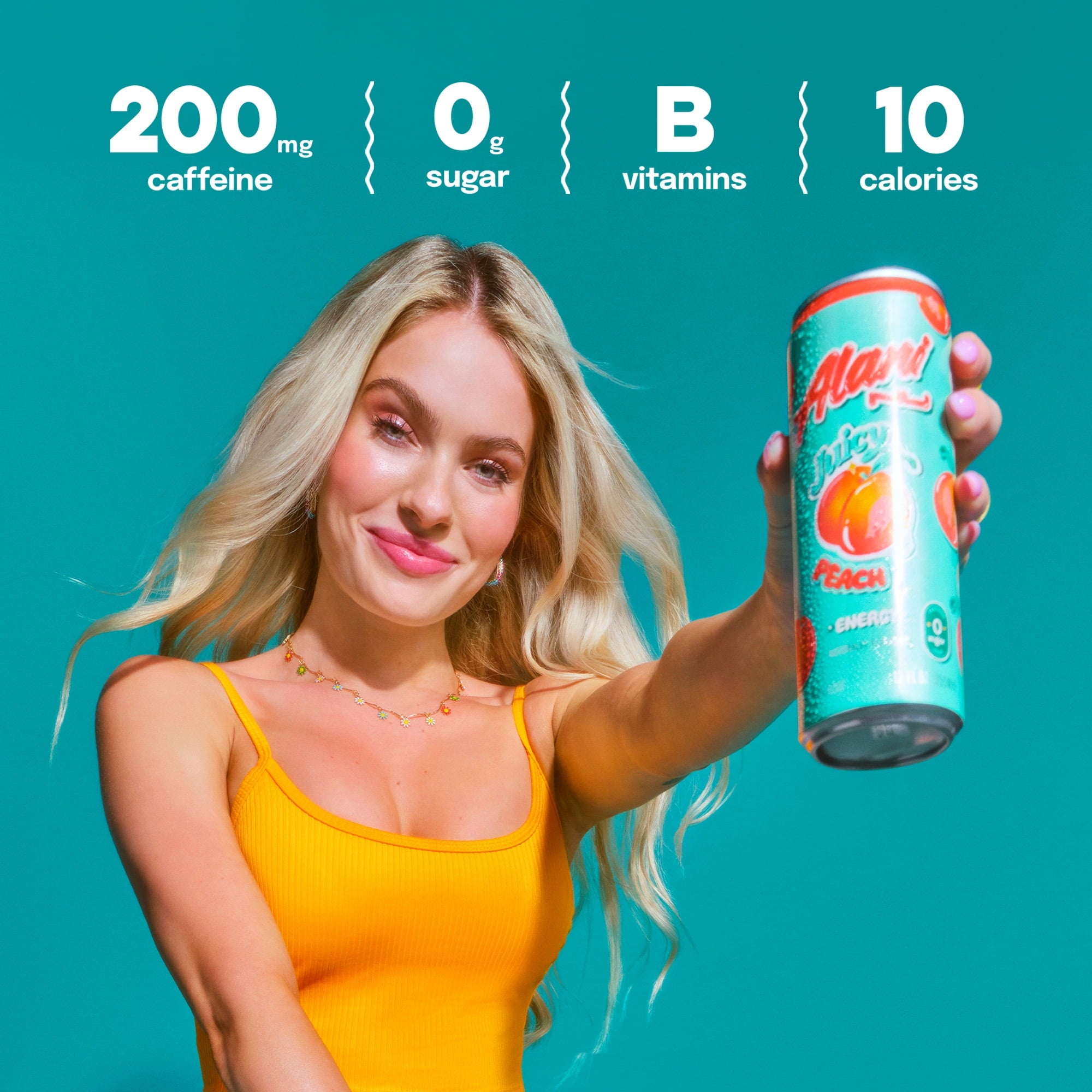 Sugar Free Energy Drink, Juicy Peach, 12 fl oz, 12 Pack, Cans, 200mg Caffeine