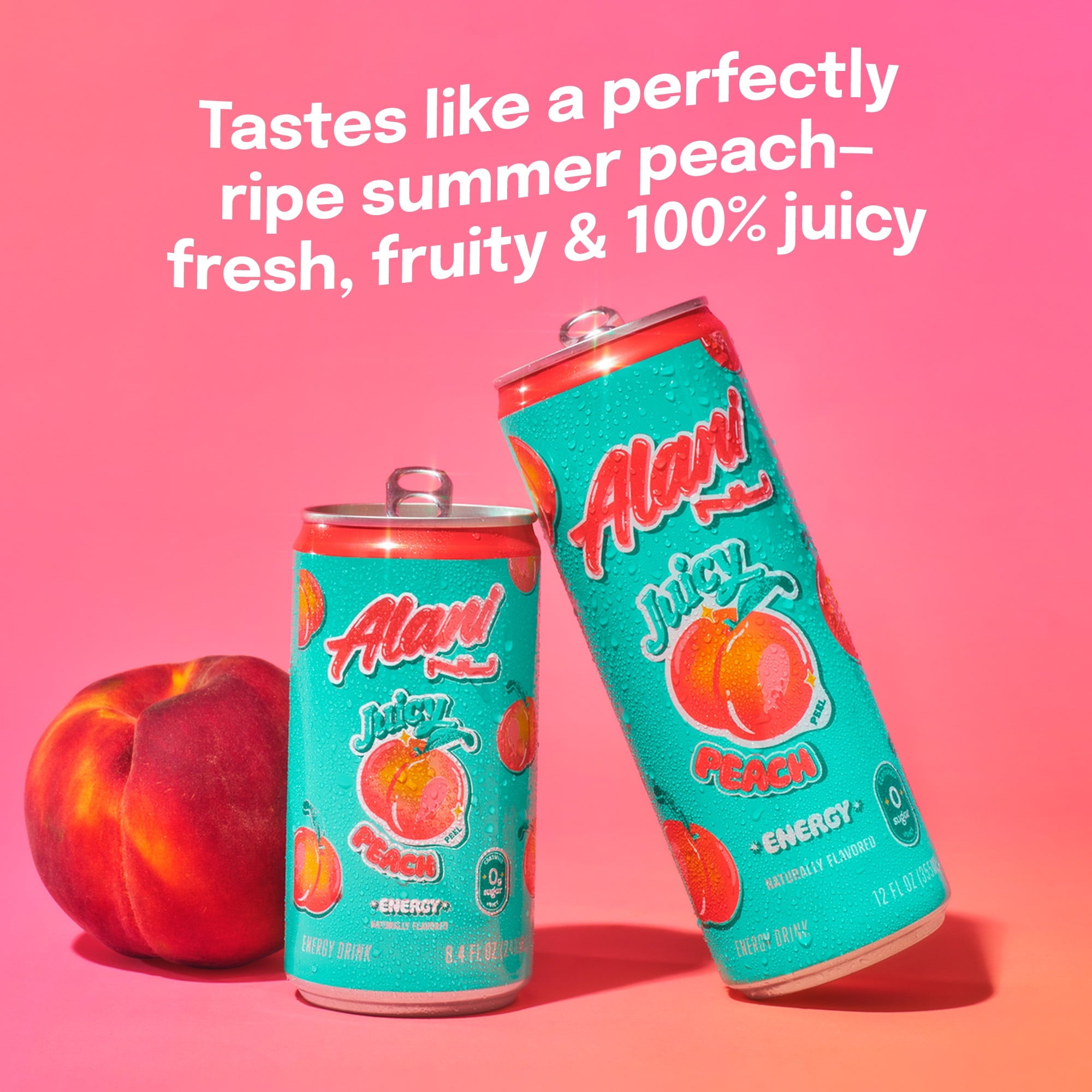 Sugar Free Energy Drink Mini, Juicy Peach, 8.4 fl oz, 4 Pack, Cans, 100mg Caffeine