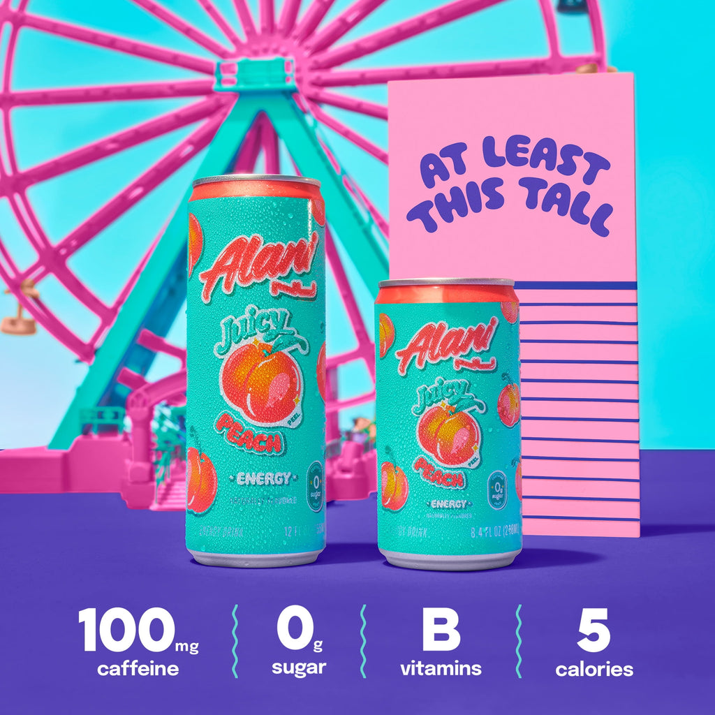 Sugar Free Energy Drink Mini, Juicy Peach, 8.4 fl oz, 4 Pack, Cans, 100mg Caffeine