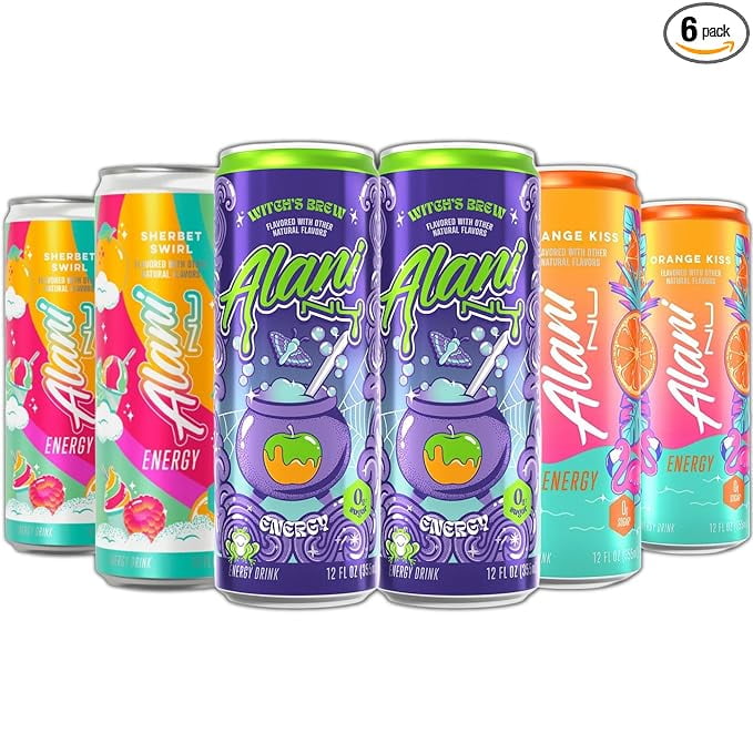 New  Energy Drinks Witches Brew, Sherbet Swirl, Orange Kiss Variety Pack Sugar-Free, Low-Calorie, 200mg Caffeine, Energy Boost Drink 12 fl oz (Pack of 6)