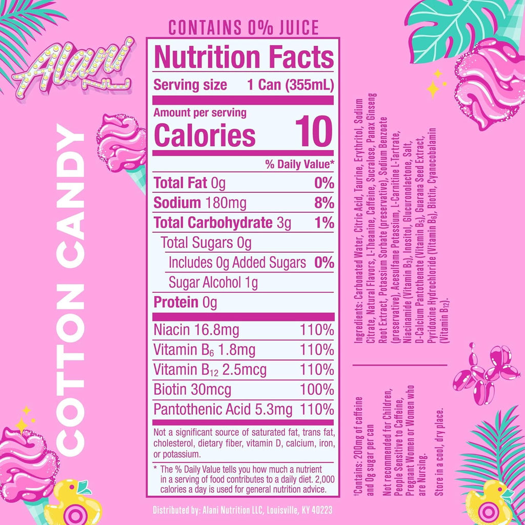 Cotton Candy Slush Energy Drink, 12 fl oz Cans, Pack of 6