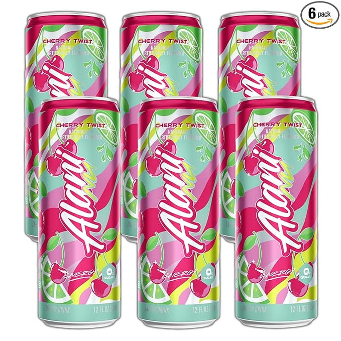 New  Energy Drinks Cherry Twist Low - Calorie, Zero Suger, Energy Boost Drinks 12 oz (6 Pack)
