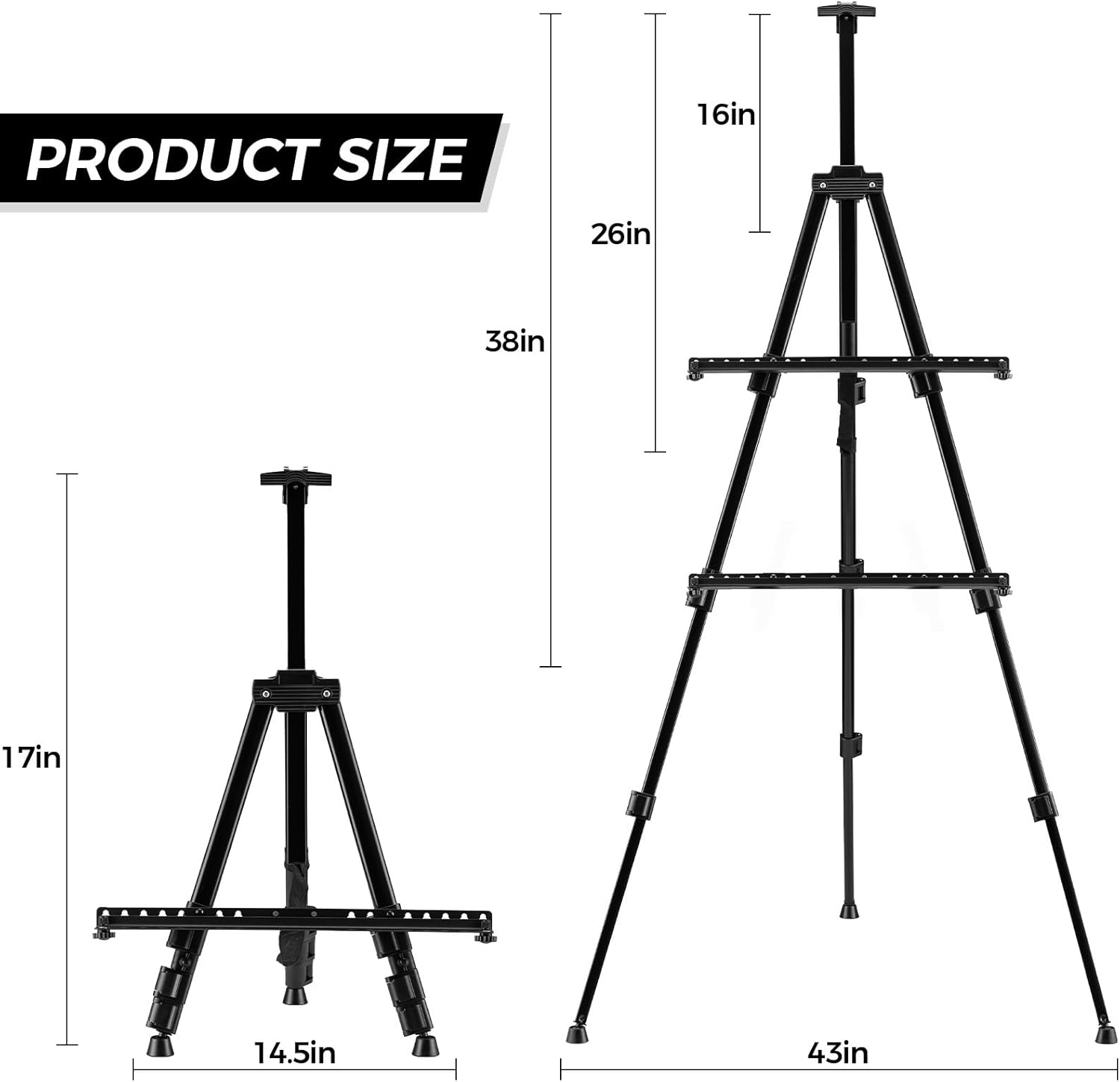 Art Easel for Painting and Display – Adjustable Floor 66 Inch Folding Aluminum Easel Stand for Sign - Table Top Canva... - Image 4