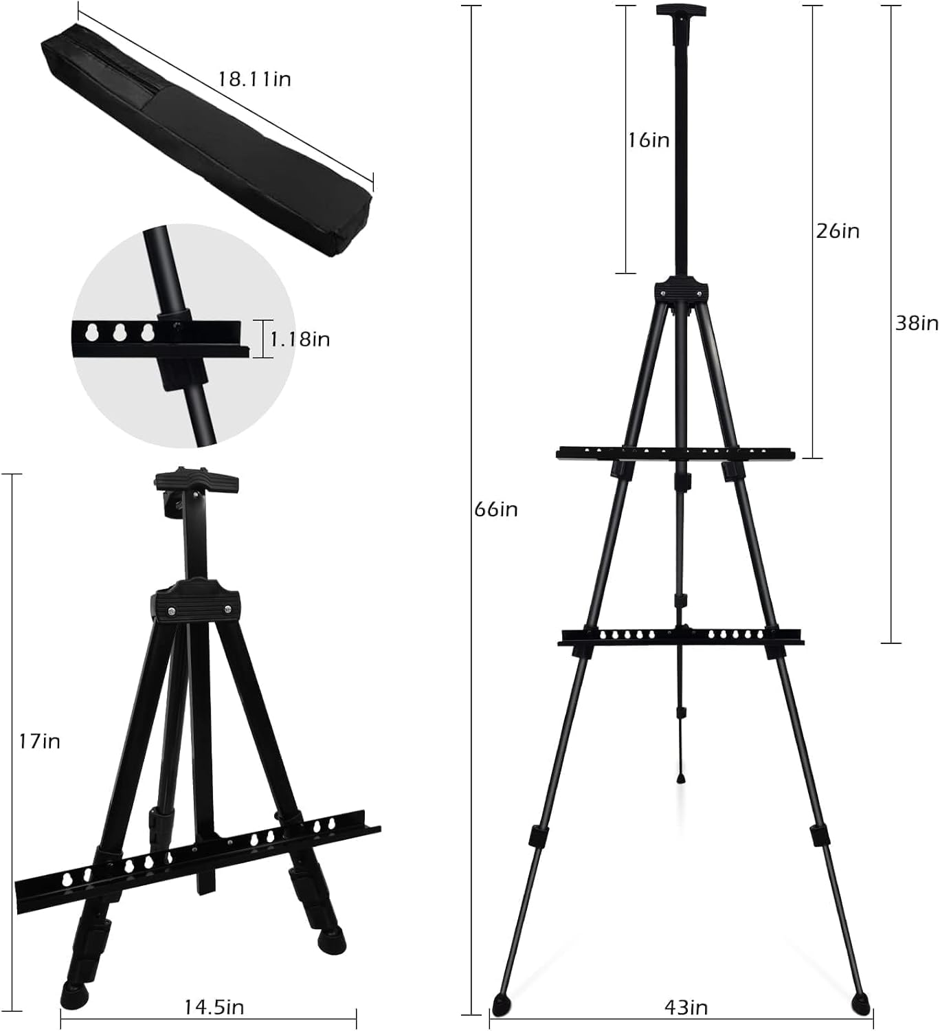 RRFTOK Easel Stand for Sign and Painting - Metal Tripod Adjustable Art Easels for Display Canvases Height from 17 to ... - Image 6
