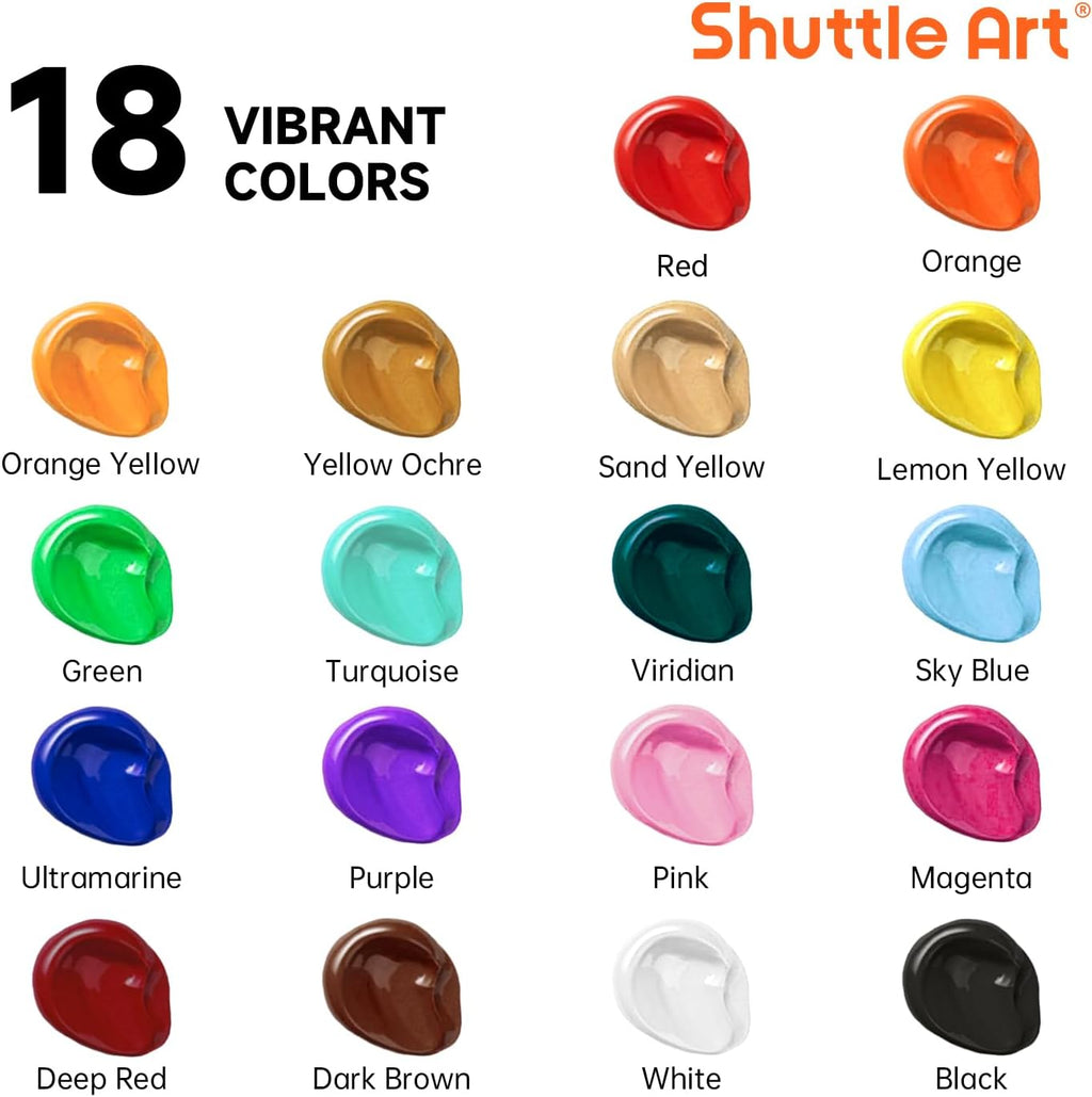 Shuttle Art 18 Colors Acrylic Paint Bottle Set (250ml/8.45oz), Rich Pigmented Bulk Painting Supplies for Artists, Beg... - Image 4