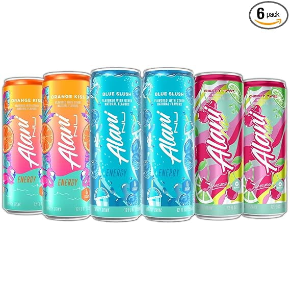 New  Energy Drinks Blue Slush, Orange Kiss, Cherry Twist New Flavors Variety Pack Sugar-Free, Low-Calorie, 200mg Caffeine, Energy Boost Drinks 12 fl oz (Pack of 6)