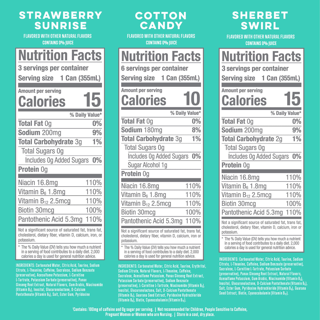 Variety Pack Cotton Candy, Straw Sunrise, Sherbert Swirl, 12 fl oz, pack of 12
