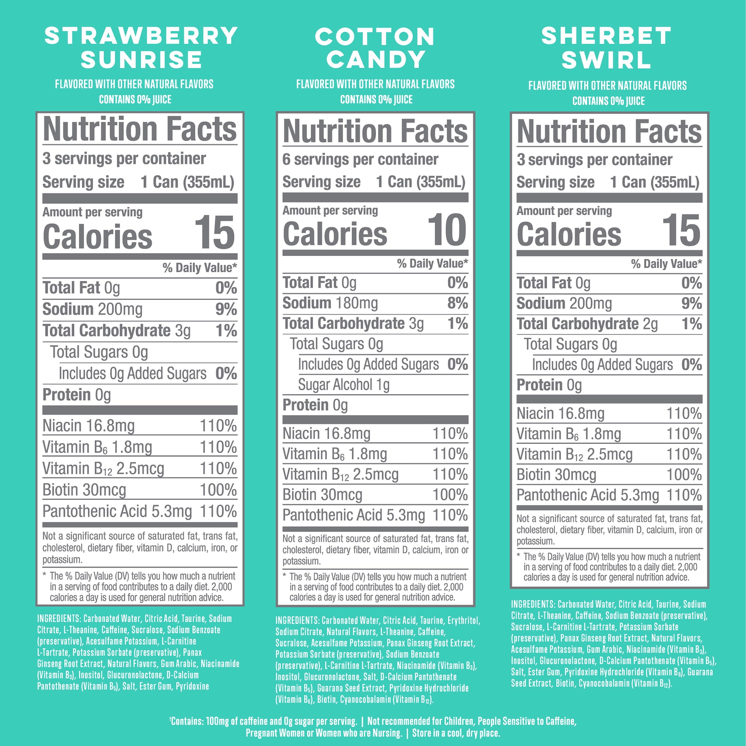 Variety Pack Cotton Candy, Straw Sunrise, Sherbert Swirl, 12 fl oz, pack of 12