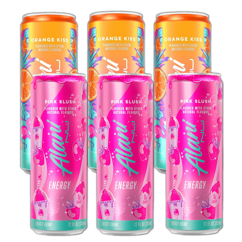 Energy Drinks Pink Slush &amp; Orange Kiss Flavor Zero Suger, Low - Calorie, Energy Boost Drinks 12 oz (6 Pack)